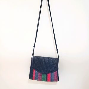 Vtg Colorful Striped Straw Shoulder Bag
